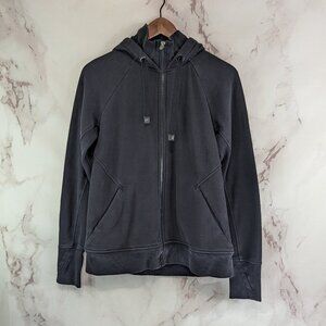 Athleta Jacket Women Medium Black Hoodie Full Zip Fleece Thumb Hole Triumph